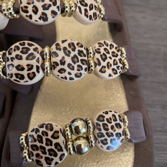 Ladies Grandco Sandals Jeweled Leopard Flip Flops Wedge size 8 EUC - Picture 2 of 12